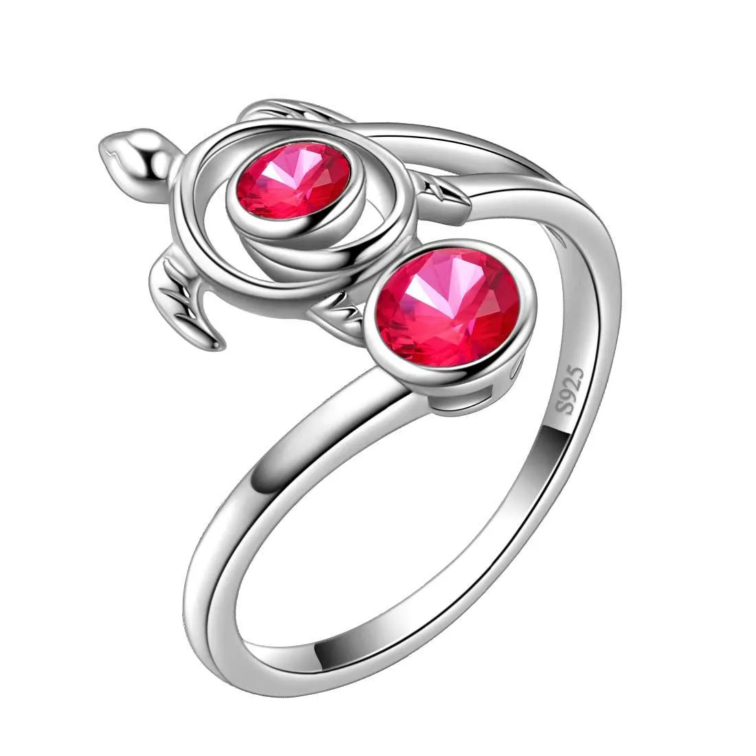 Turtle Birthstone July Ruby Ring Women Girls Jewelry Birthday Gift Sterling Silver