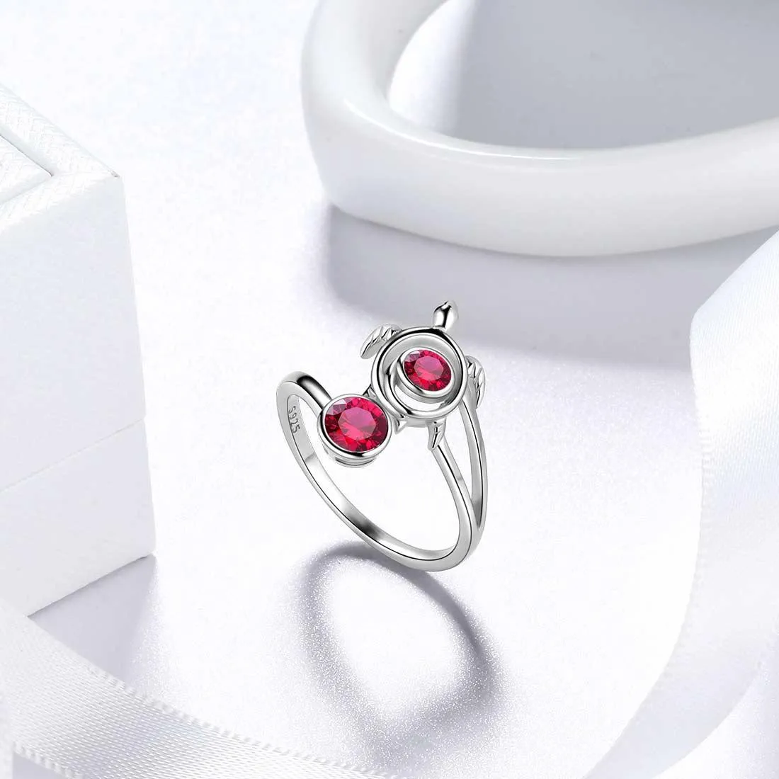 Turtle Birthstone July Ruby Ring Women Girls Jewelry Birthday Gift Sterling Silver