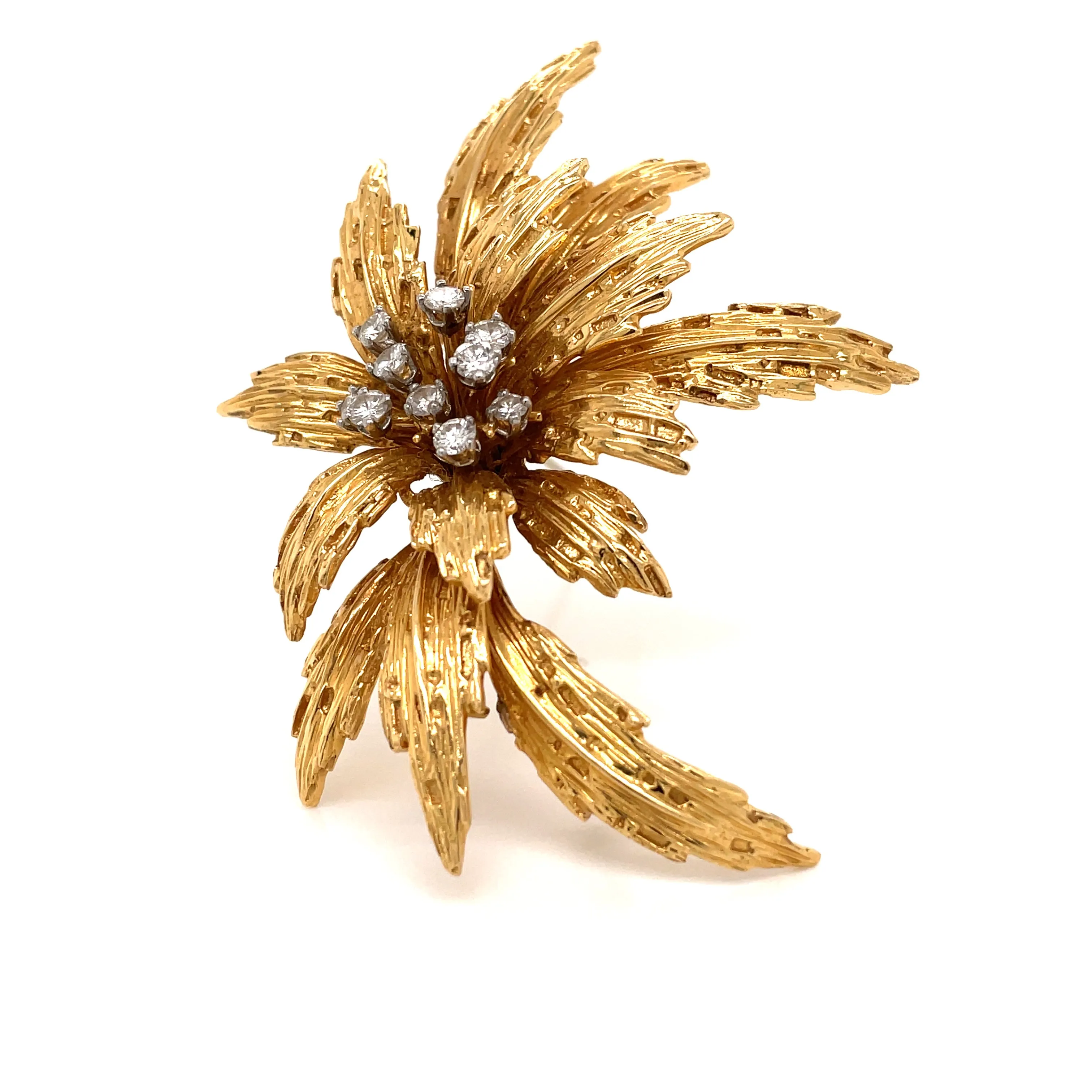 Van Cleef & Arpels Diamond Gold Floral Motif Brooch