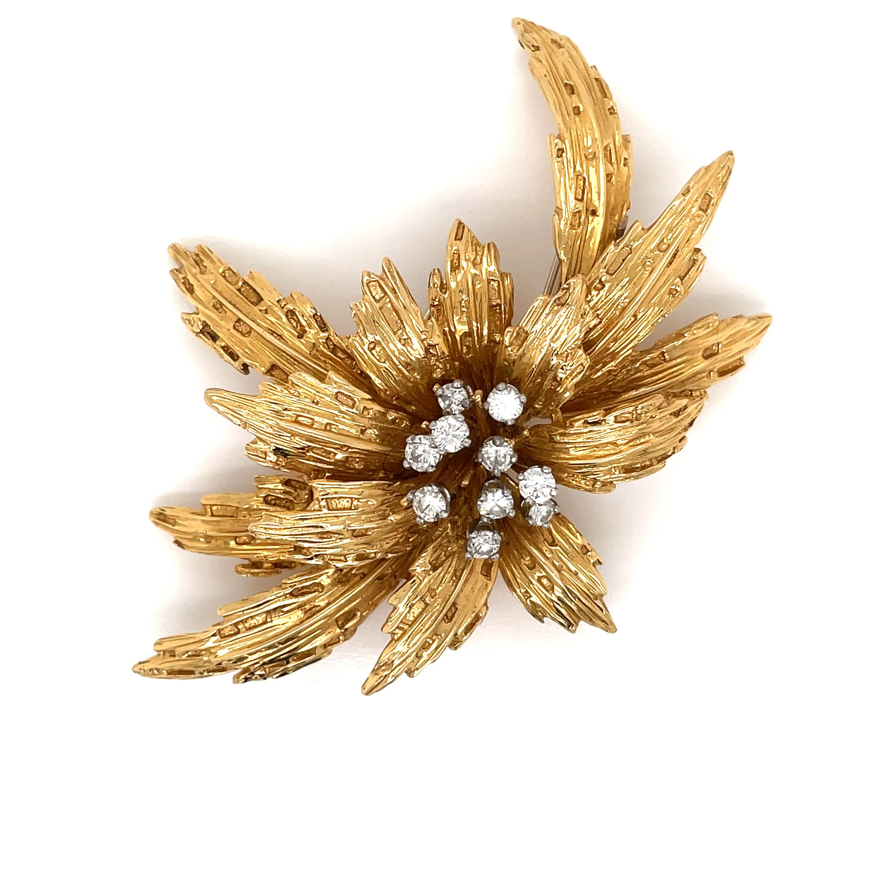 Van Cleef & Arpels Diamond Gold Floral Motif Brooch