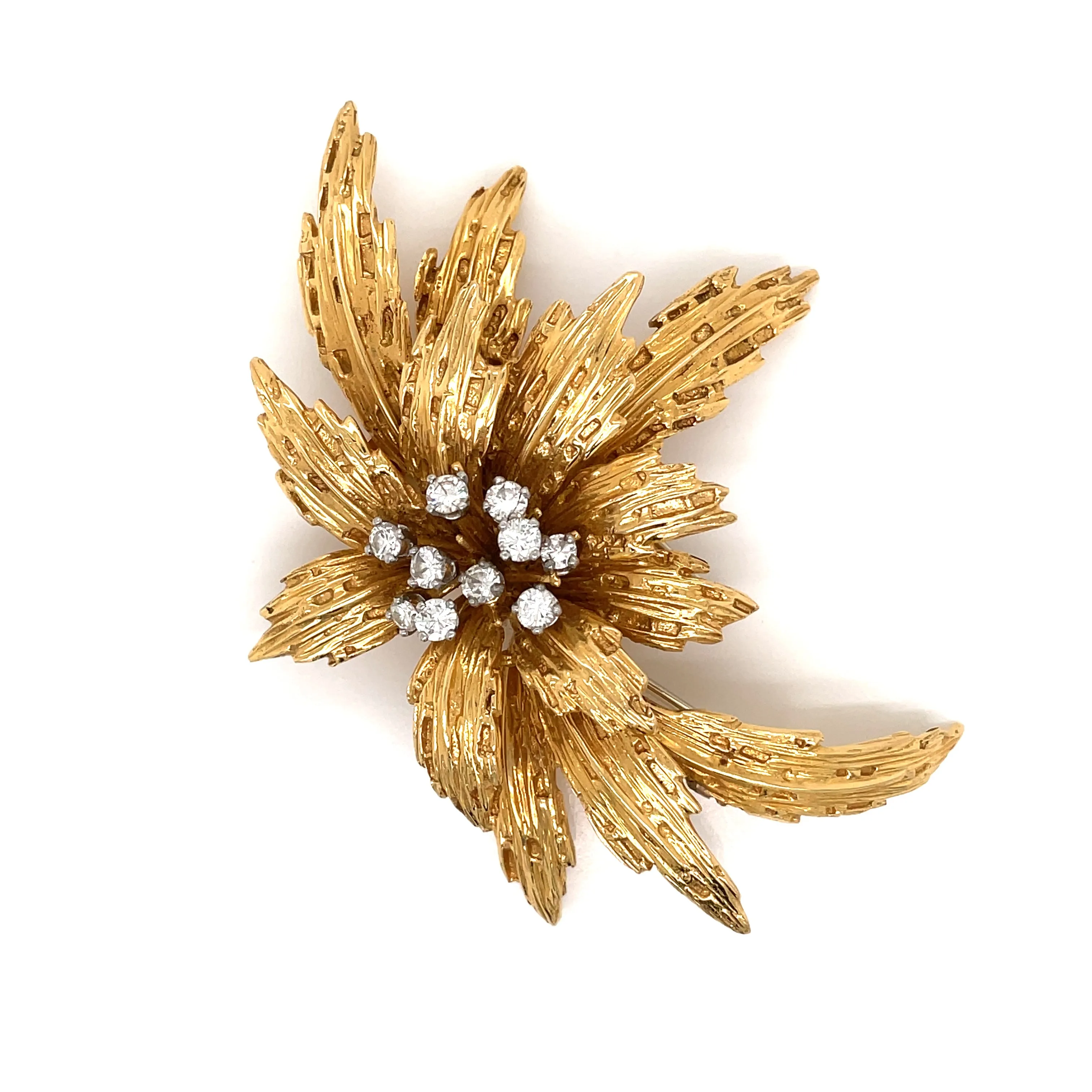 Van Cleef & Arpels Diamond Gold Floral Motif Brooch