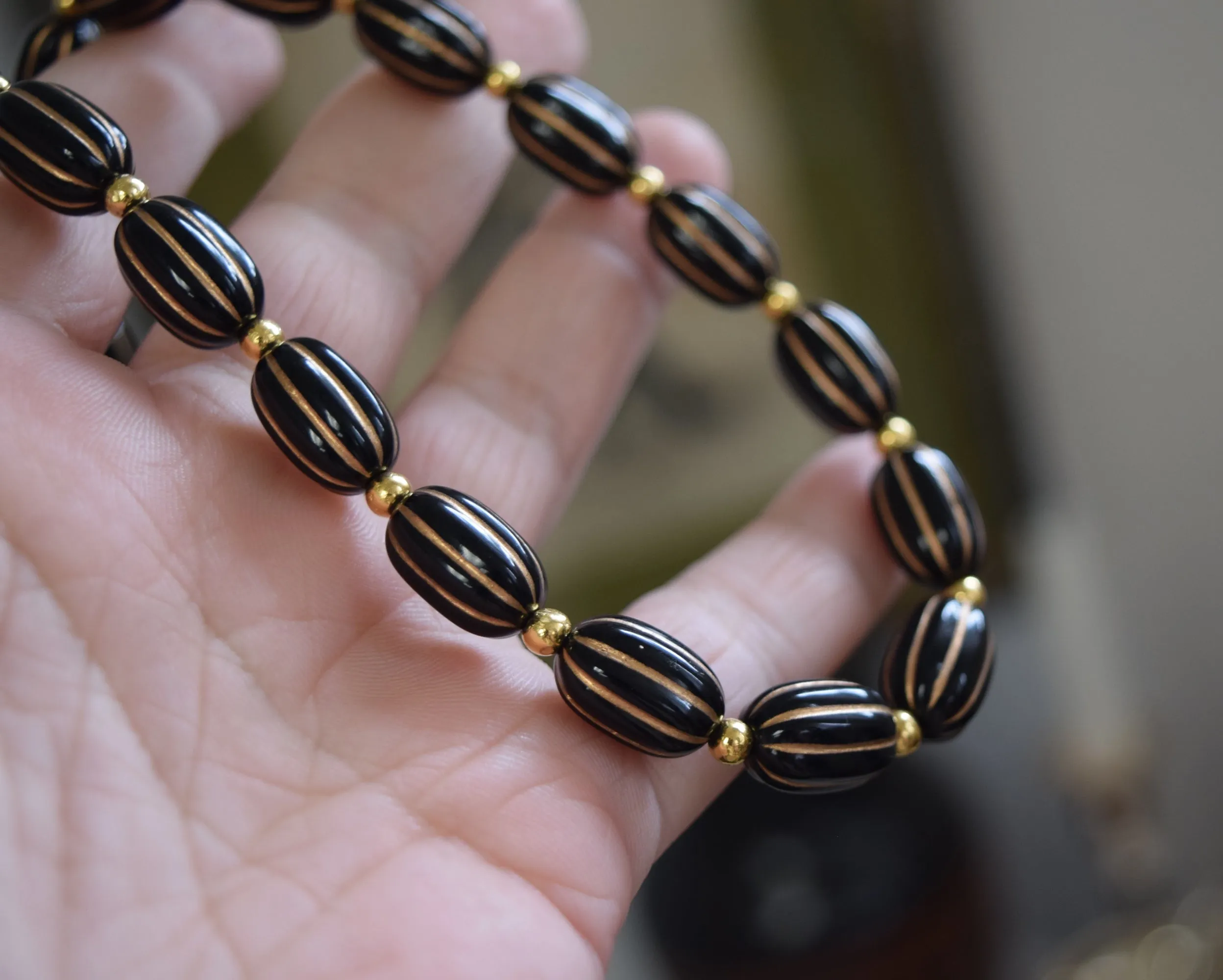 Victorian Black and Gold Beaded Necklace