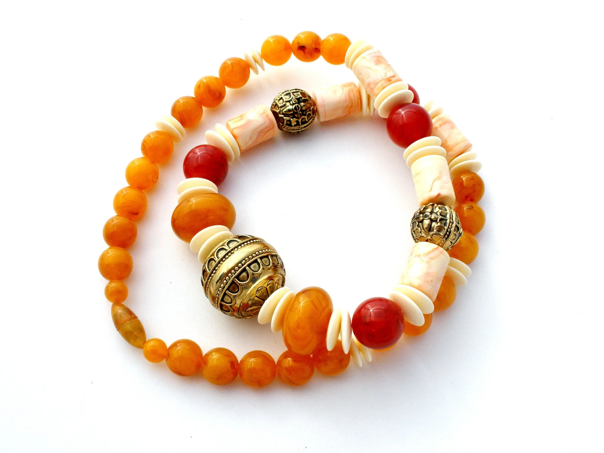 Vintage Bead Necklace Faux Amber & Bone