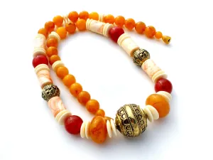 Vintage Bead Necklace Faux Amber & Bone