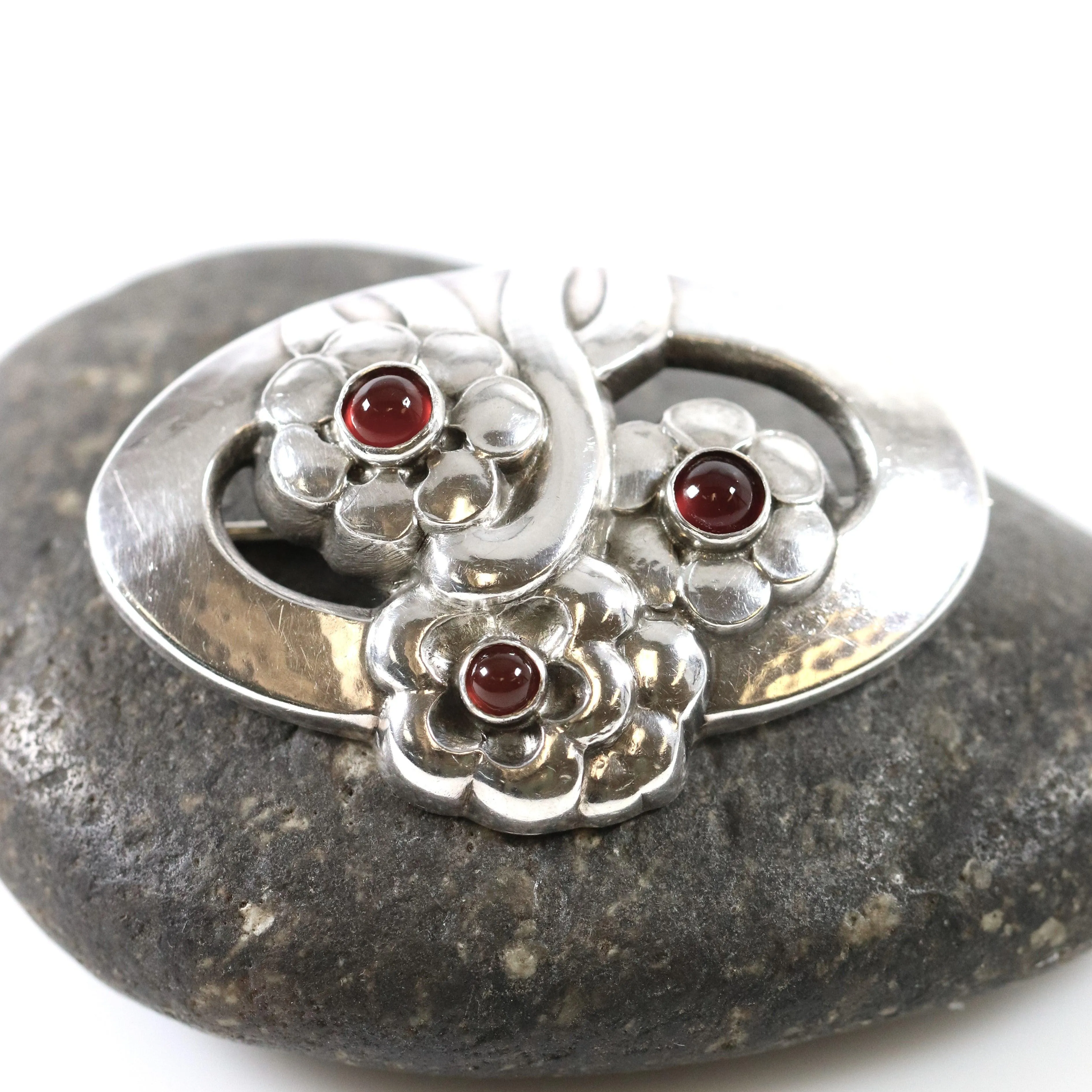 Vintage Georg Jensen Jewelry | Carnelian Art Nouveau Floral Brooch 28