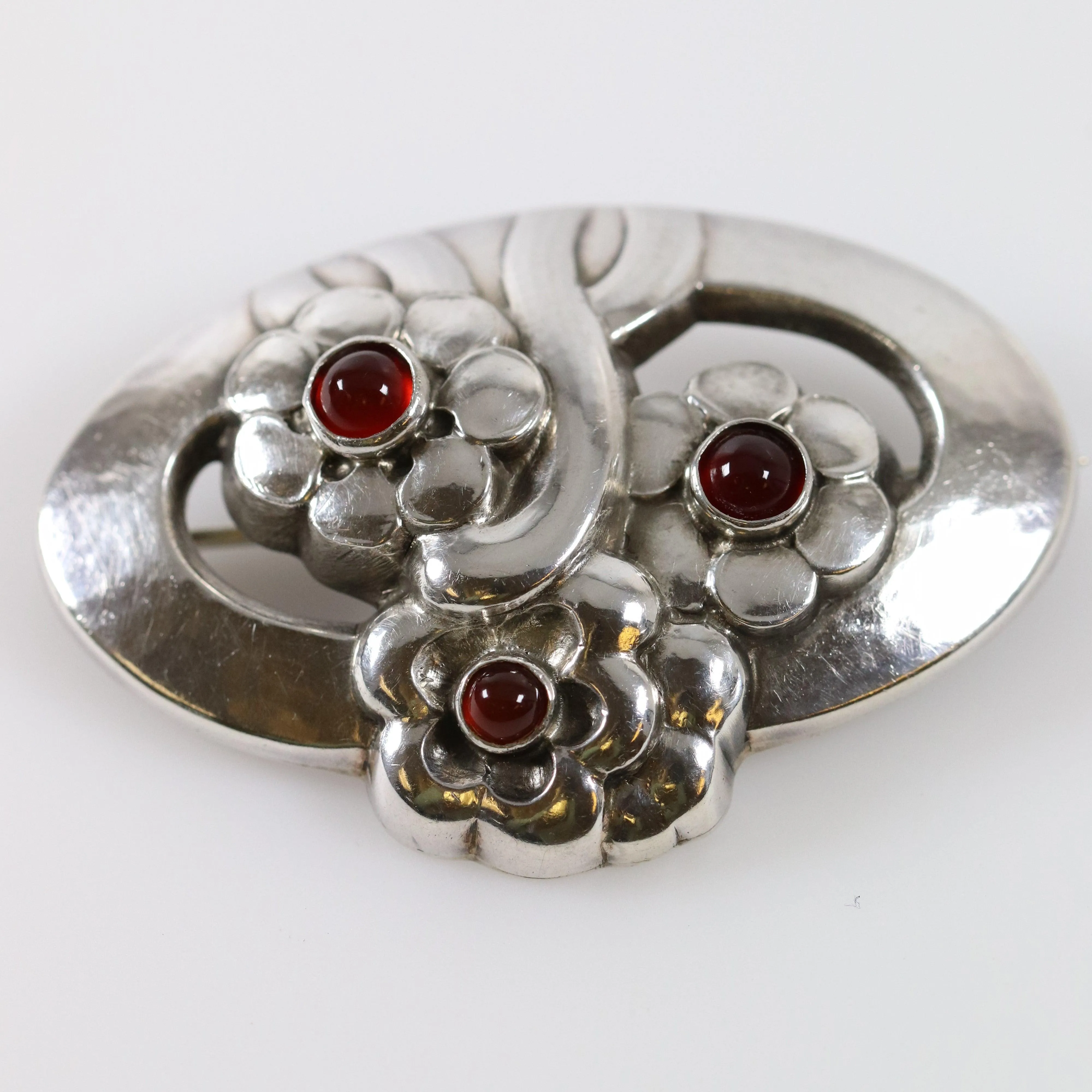 Vintage Georg Jensen Jewelry | Carnelian Art Nouveau Floral Brooch 28