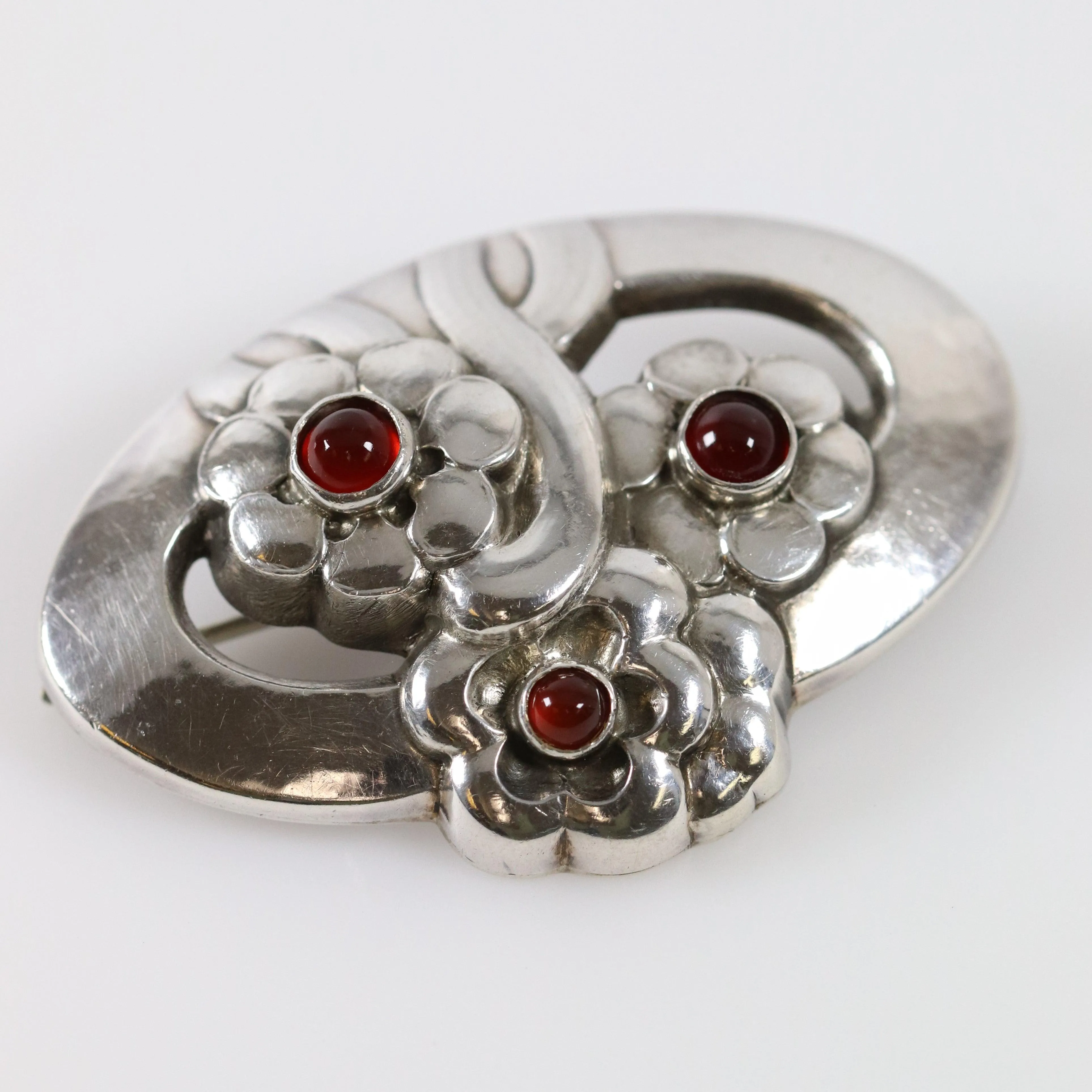 Vintage Georg Jensen Jewelry | Carnelian Art Nouveau Floral Brooch 28