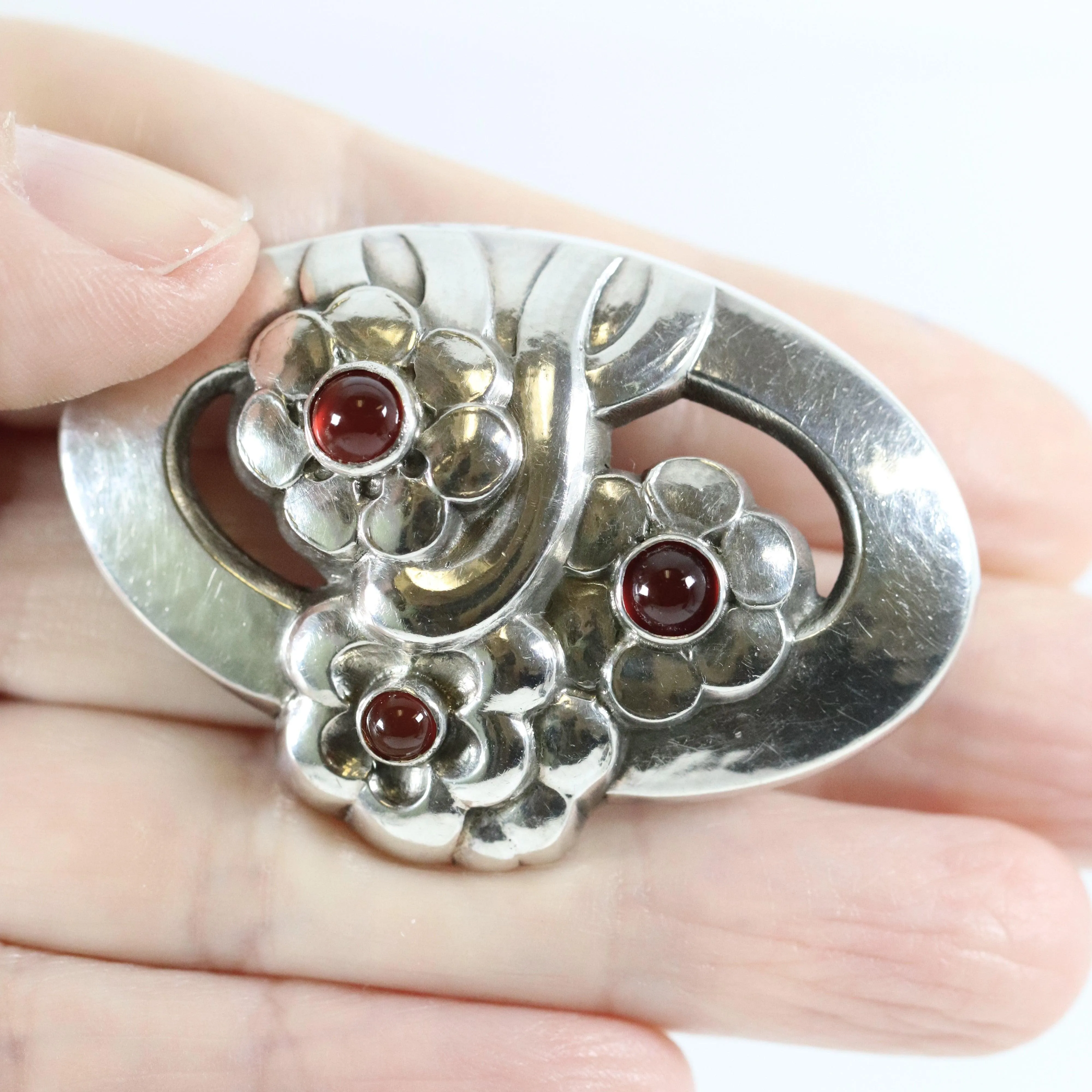 Vintage Georg Jensen Jewelry | Carnelian Art Nouveau Floral Brooch 28