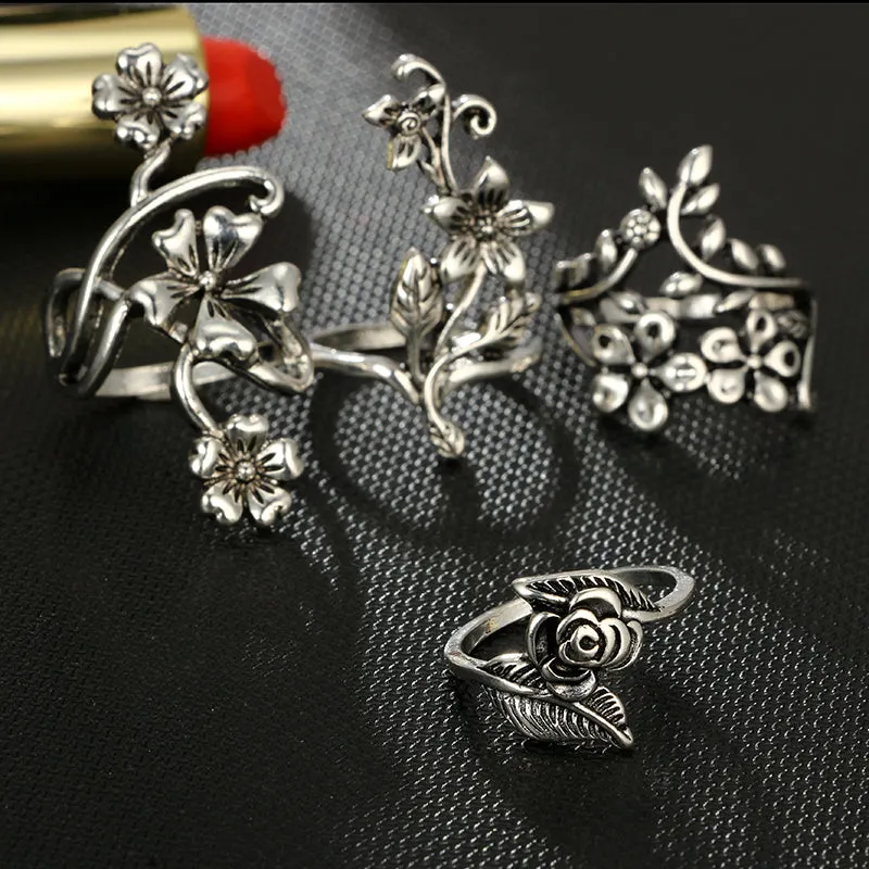 Vintage Rose Flower Bohemia Antique Rings