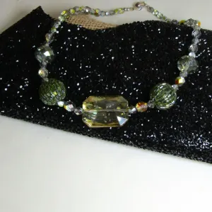 Whimsical Czech Crystal Necklace Big Green Beaded Bead Accents