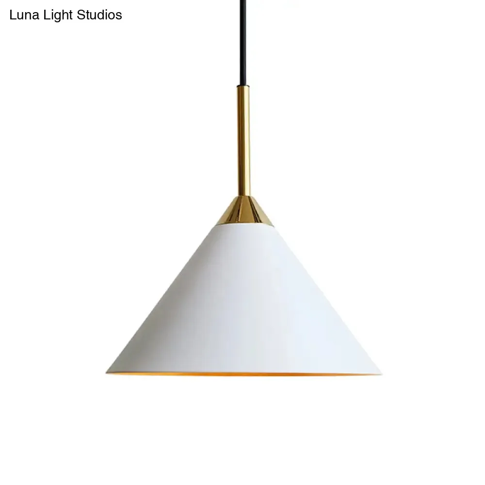 White Minimalist Conical Metal Pendant Ceiling Light with Single Bulb