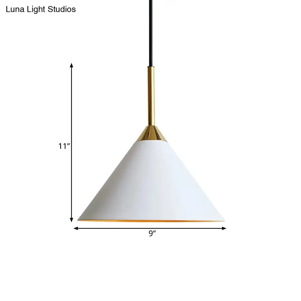 White Minimalist Conical Metal Pendant Ceiling Light with Single Bulb