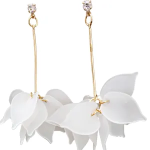 White Petal Long Drop Acrylic Tiered Flower Earrings