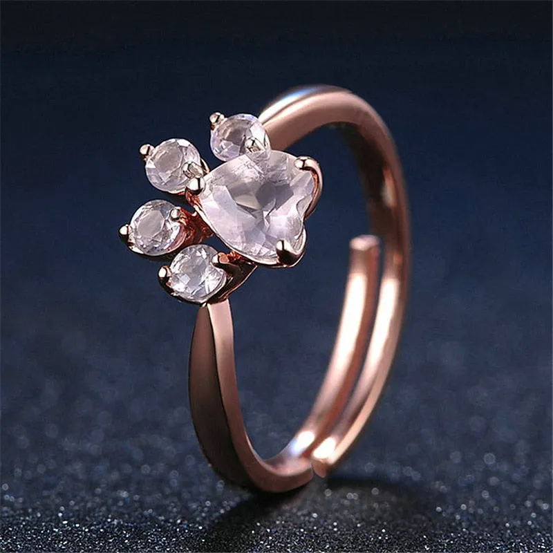 Women's Rose Gold Paw Ring w/ Resizable Band