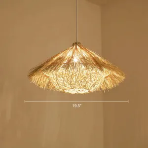 Wooden Minimalist Rattan Cone Pendant Ceiling Light - Restaurant use - 1 Head