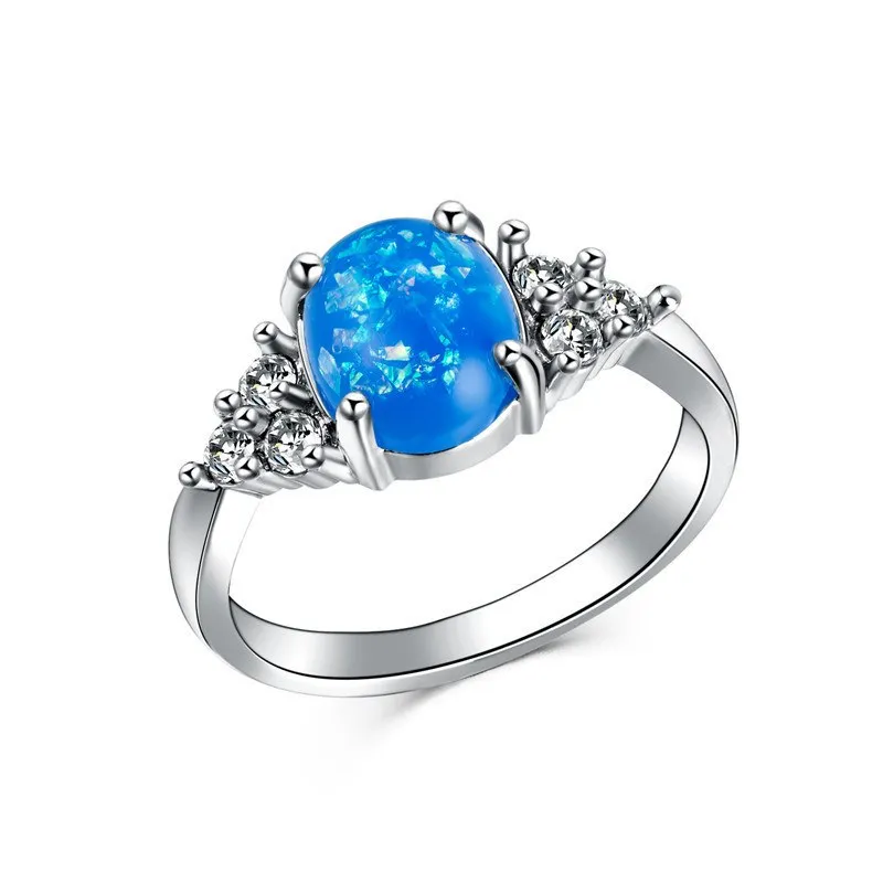 ZORCVENS Fashion oval Big Fire Opal rings For Women Silver Color Cheap Promise Jewelry Blue Opal Simple Wedding Rings