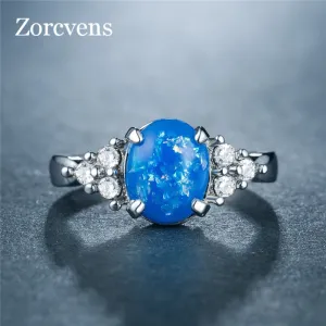 ZORCVENS Fashion oval Big Fire Opal rings For Women Silver Color Cheap Promise Jewelry Blue Opal Simple Wedding Rings