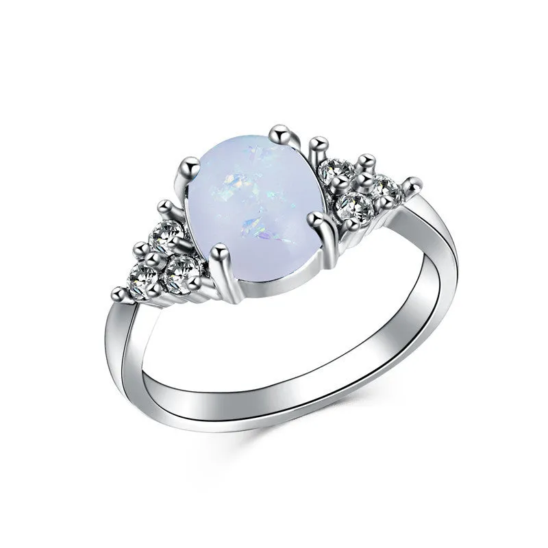 ZORCVENS Fashion oval Big Fire Opal rings For Women Silver Color Cheap Promise Jewelry Blue Opal Simple Wedding Rings